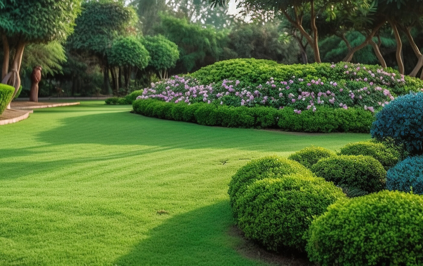 Ruime tuin met gazon en beplanting